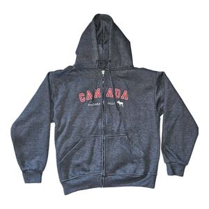 Niagra Falls Jacket Hooded Unisex Size Medium Full Zip Long Sleeve Dark Grey